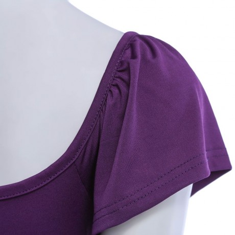 WOMEN'S SHORT SLEEVE PLEATED LACE-UP T-SHIRT (PURPLE, SIZE S/M/L/XL)