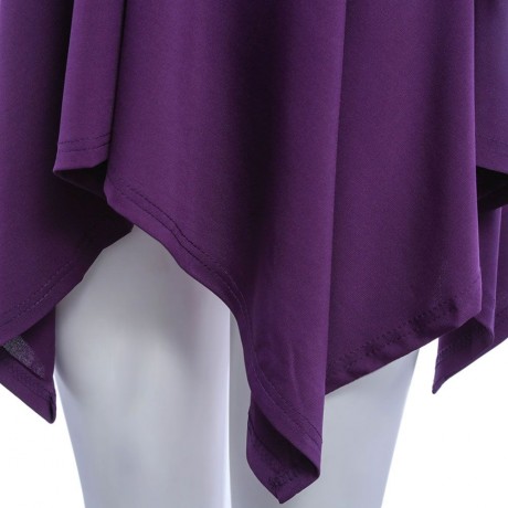WOMEN'S SHORT SLEEVE PLEATED LACE-UP T-SHIRT (PURPLE, SIZE S/M/L/XL)