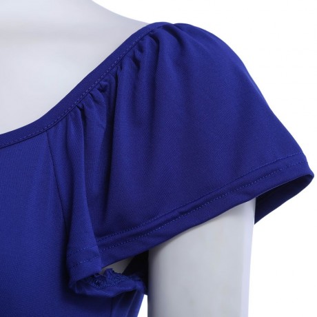 WOMEN'S SHORT SLEEVE PLEATED LACE-UP T-SHIRT (BLUE, SIZE S/M/L/XL)
