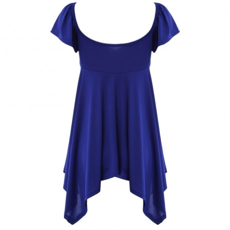WOMEN'S SHORT SLEEVE PLEATED LACE-UP T-SHIRT (BLUE, SIZE S/M/L/XL)