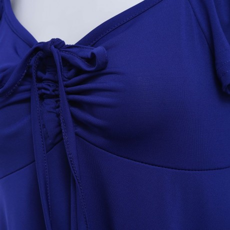 WOMEN'S SHORT SLEEVE PLEATED LACE-UP T-SHIRT (BLUE, SIZE S/M/L/XL)