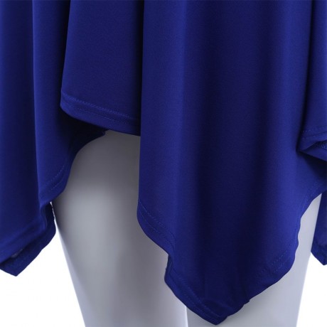WOMEN'S SHORT SLEEVE PLEATED LACE-UP T-SHIRT (BLUE, SIZE S/M/L/XL)