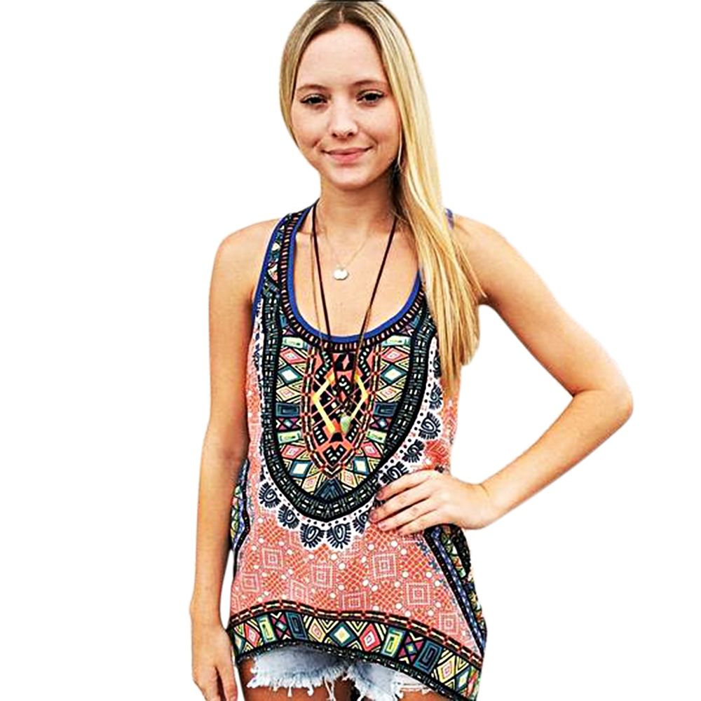 RETRO STYLE SLEEVELESS TRIBAL PRINT TOP (LIGHT PINK, SIZE M/L/XL)