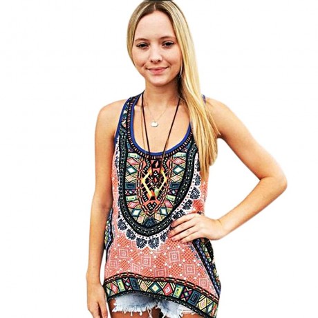 RETRO STYLE SLEEVELESS TRIBAL PRINT TOP (LIGHT PINK, SIZE M/L/XL)