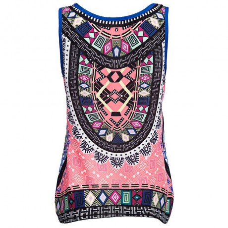 RETRO STYLE SLEEVELESS TRIBAL PRINT TOP (LIGHT PINK, SIZE M/L/XL)