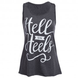 CASUAL SLEEVELESS PATCHWORK LETTER PRINT PLEATED VEST (GRAY, SIZE S/M/L/XL)