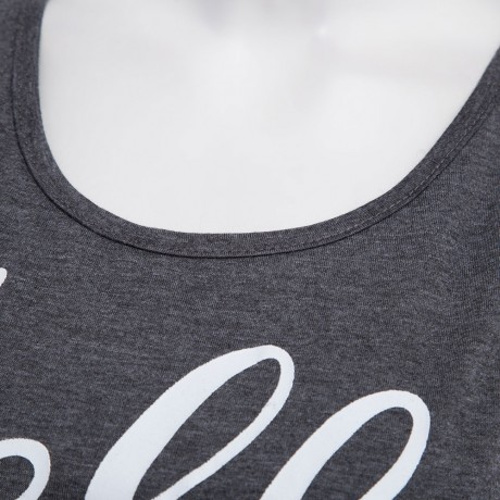 CASUAL SLEEVELESS PATCHWORK LETTER PRINT PLEATED VEST (GRAY, SIZE S/M/L/XL)