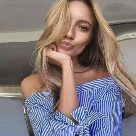WOMEN'S LONG PUFF SLEEVE BOWKNOT LACE-UP SIDE SLIT IRREGULAR SHIRT (BLUE AND WHITE, SIZE S