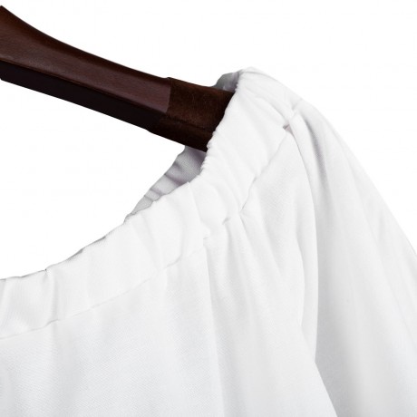 WOMEN'S LONG PUFF SLEEVE BOWKNOT LACE-UP SIDE SLIT IRREGULAR SHIRT (WHITE, SIZE S/M/L/XL)