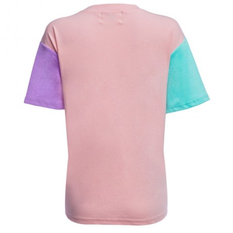 SWEET ROUND COLLAR SHORT SLEEVE CANDY COLOR BLOCK FRONT POCKET LOOSE-FITTING T-SHIRT (LIGH