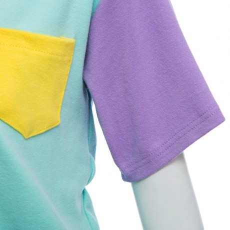 SWEET ROUND COLLAR SHORT SLEEVE CANDY COLOR BLOCK FRONT POCKET LOOSE-FITTING T-SHIRT (LIGH