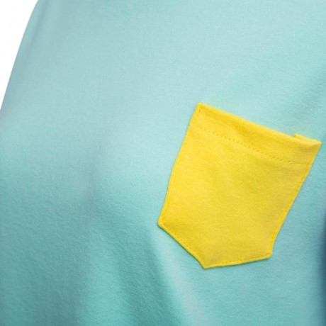 SWEET ROUND COLLAR SHORT SLEEVE CANDY COLOR BLOCK FRONT POCKET LOOSE-FITTING T-SHIRT (LIGH