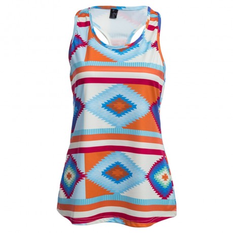 WOMEN'S SLEEVELESS PRINT COLOR BLOCK LOOSE VEST (COLORMIX, SIZE S/M/L/XL)