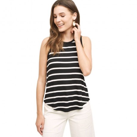 WOMEN'S SLEEVELESS STRIPED IRREGULAR TANK TOP (WHITE AND BLACK, SIZE S/M/L/XL)