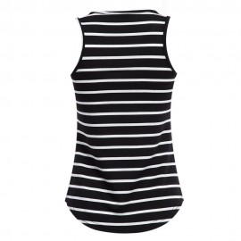 WOMEN'S SLEEVELESS STRIPED IRREGULAR TANK TOP (WHITE AND BLACK, SIZE S/M/L/XL)