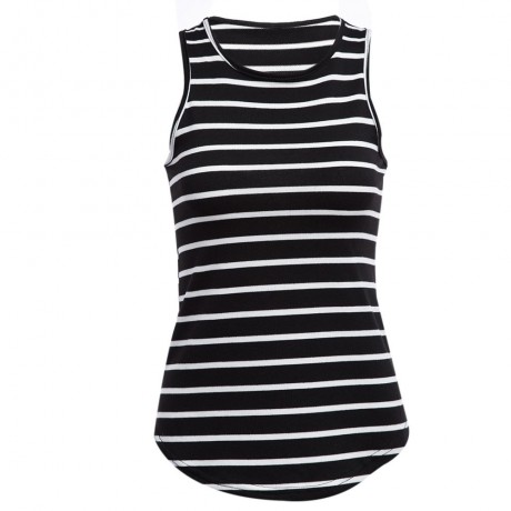WOMEN'S SLEEVELESS STRIPED IRREGULAR TANK TOP (WHITE AND BLACK, SIZE S/M/L/XL)