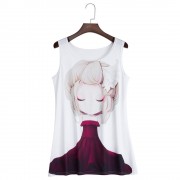 CASUAL ROUND COLLAR SLEEVELESS PRINT LOOSE TANK TOP (DEEP RED, SIZE S/M/L)