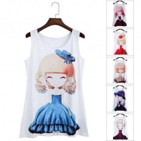 CASUAL ROUND COLLAR SLEEVELESS PRINT LOOSE TANK TOP (ORANGE, SIZE S/M/L)