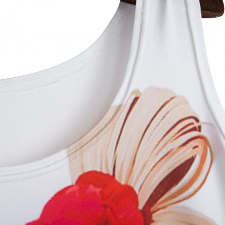 CASUAL ROUND COLLAR SLEEVELESS PRINT LOOSE TANK TOP (RED, SIZE S/M/L)