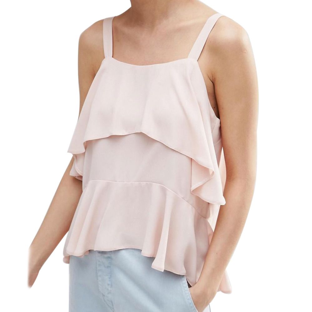 WOMEN'S CASUAL SPAGHETTI STRAP RUFFLE TANK TOP (PINK, SIZE S/M/L)