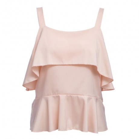 WOMEN'S CASUAL SPAGHETTI STRAP RUFFLE TANK TOP (PINK, SIZE S/M/L)