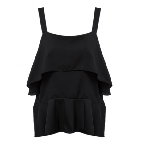 WOMEN'S CASUAL SPAGHETTI STRAP RUFFLE TANK TOP (BLACK, SIZE S/M/L)