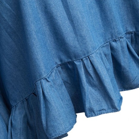OFF THE SHOULDER SHORT SLEEVE FLOUNCED BLOUSE  (DENIM BLUE, SIZE S/M/L)