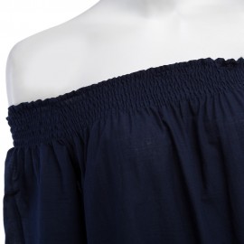 CASUAL OFF THE SHOULDER HOLLOW OUT LOOSE T-SHIRT (PURPLISH BLUE, SIZE S/M/L/XL)