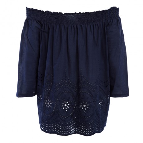 CASUAL OFF THE SHOULDER HOLLOW OUT LOOSE T-SHIRT (PURPLISH BLUE, SIZE S/M/L/XL)