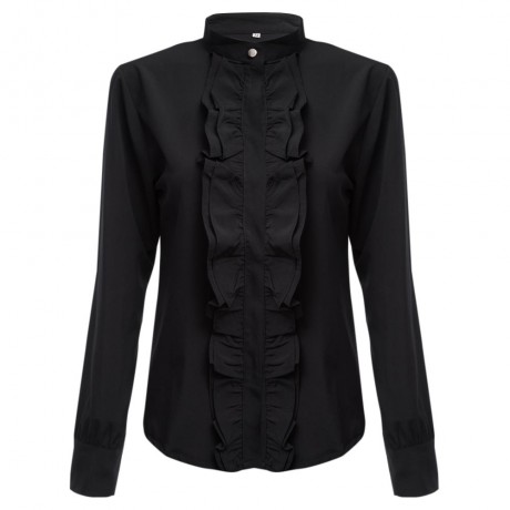 OL STYLE LONG SLEEVE FLOUNCED CHIFFON BLOUSE (BLACK, SIZE S/M/L/XL/2XL)