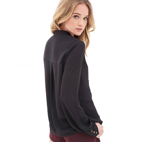 OL STYLE LONG SLEEVE FLOUNCED CHIFFON BLOUSE (BLACK, SIZE S/M/L/XL/2XL)