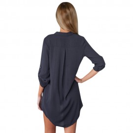 V-NECK ADJUSTABLE SLEEVE BLOUSE (CADETBLUE, SIZE S/M/L)