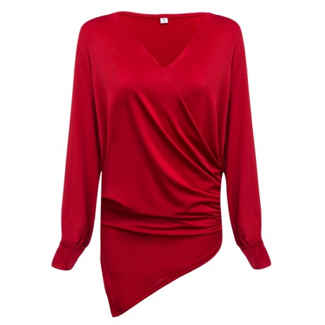 DEEP V COLLAR CROSS LONG SLEEVE BLEND PULLOVER T-SHIRT (DEEP RED, SIZE S/M/L/XL)