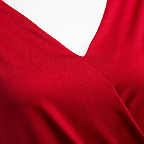 DEEP V COLLAR CROSS LONG SLEEVE BLEND PULLOVER T-SHIRT (DEEP RED, SIZE S/M/L/XL)