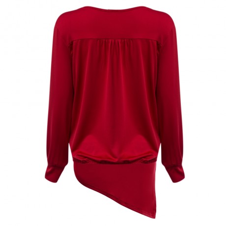 DEEP V COLLAR CROSS LONG SLEEVE BLEND PULLOVER T-SHIRT (DEEP RED, SIZE S/M/L/XL)
