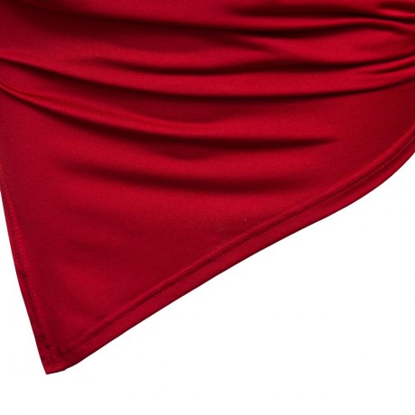 DEEP V COLLAR CROSS LONG SLEEVE BLEND PULLOVER T-SHIRT (DEEP RED, SIZE S/M/L/XL)