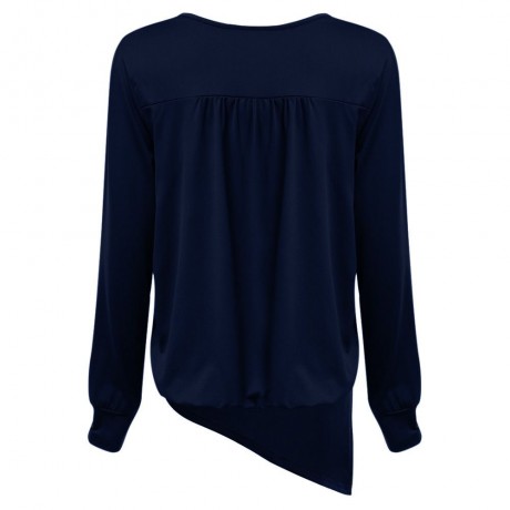DEEP V COLLAR CROSS LONG SLEEVE BLEND PULLOVER T-SHIRT (DEEP BLUE, SIZE S/M/L/XL)