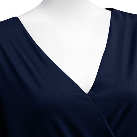 DEEP V COLLAR CROSS LONG SLEEVE BLEND PULLOVER T-SHIRT (DEEP BLUE, SIZE S/M/L/XL)