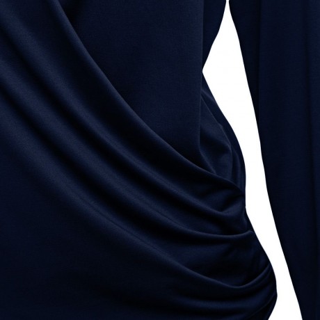 DEEP V COLLAR CROSS LONG SLEEVE BLEND PULLOVER T-SHIRT (DEEP BLUE, SIZE S/M/L/XL)