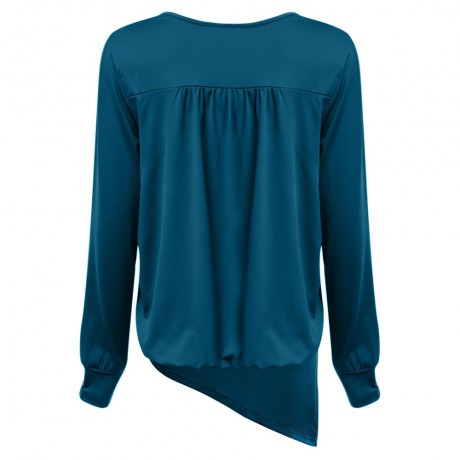 DEEP V COLLAR CROSS LONG SLEEVE COTTON BLEND PULLOVER T-SHIRT (BLACKISH GREEN, SIZE S/M/L/