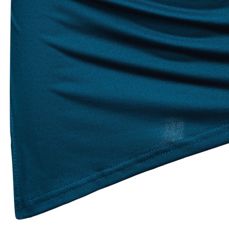 DEEP V COLLAR CROSS LONG SLEEVE COTTON BLEND PULLOVER T-SHIRT (BLACKISH GREEN, SIZE S/M/L/