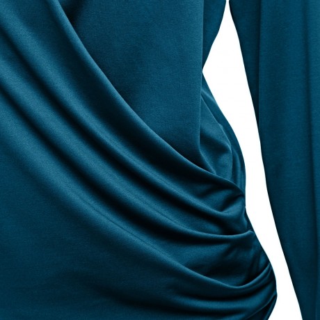 DEEP V COLLAR CROSS LONG SLEEVE COTTON BLEND PULLOVER T-SHIRT (BLACKISH GREEN, SIZE S/M/L/