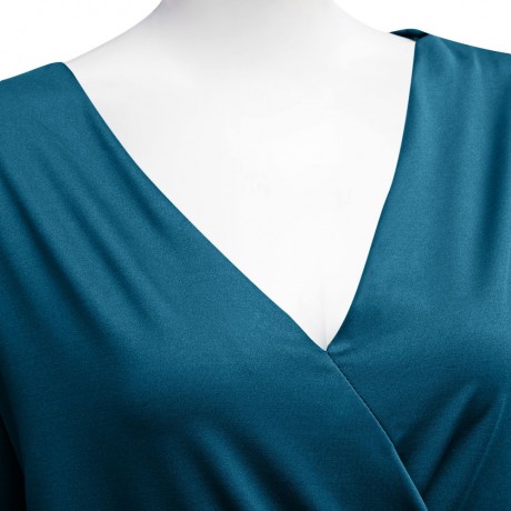 DEEP V COLLAR CROSS LONG SLEEVE COTTON BLEND PULLOVER T-SHIRT (BLACKISH GREEN, SIZE S/M/L/