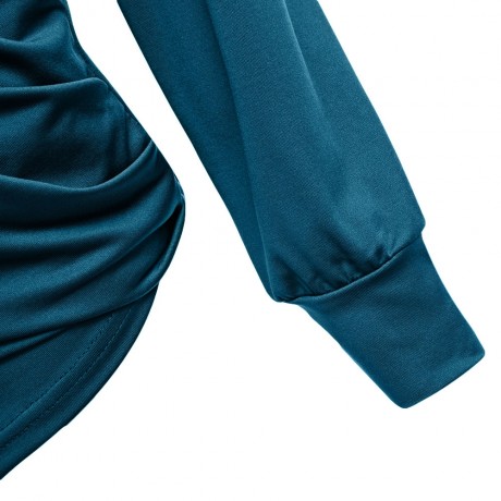 DEEP V COLLAR CROSS LONG SLEEVE COTTON BLEND PULLOVER T-SHIRT (BLACKISH GREEN, SIZE S/M/L/