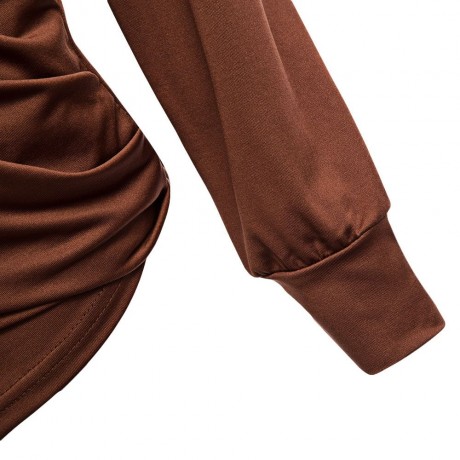 DEEP V COLLAR CROSS LONG SLEEVE COTTON BLEND PULLOVER T-SHIRT (COFFEE, SIZE S/M/L/XL)