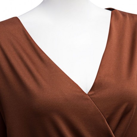 DEEP V COLLAR CROSS LONG SLEEVE COTTON BLEND PULLOVER T-SHIRT (COFFEE, SIZE S/M/L/XL)