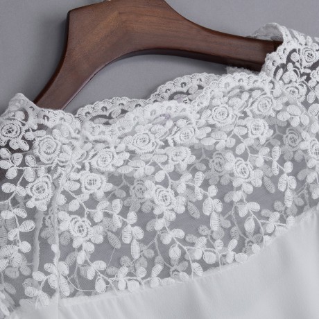 WOMEN'S LANTERN SLEEVE LACE SPLICED CHIFFON BLOUSE (WHITE, SIZE M/L/XL)