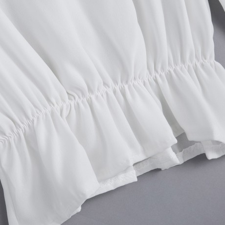 WOMEN'S LANTERN SLEEVE LACE SPLICED CHIFFON BLOUSE (WHITE, SIZE M/L/XL)