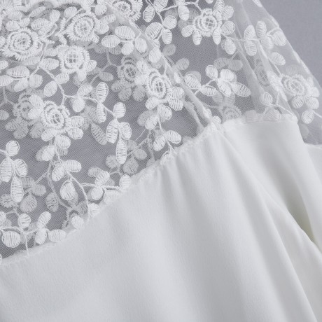 WOMEN'S LANTERN SLEEVE LACE SPLICED CHIFFON BLOUSE (WHITE, SIZE M/L/XL)