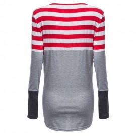 WOMEN'S CASUAL STRIPED FRONT POCKET T-SHIRT (GRAY, SIZE S/M/L/XL)